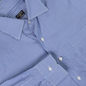 Solemare Shirt Mens 16 34/35 Blue Stripe Made In Italy 100% Cotton Long Sleeve